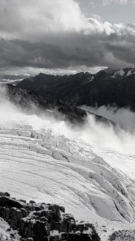 Clouds roll over the glacier