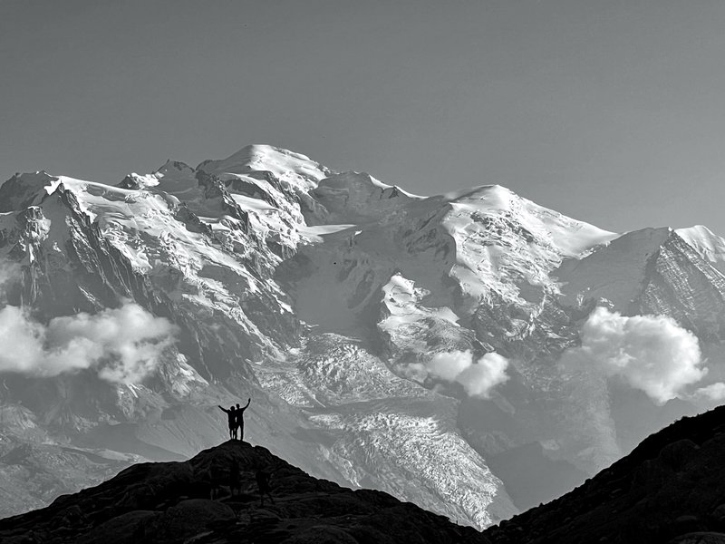 Mont Blanc in black and white, arms wide