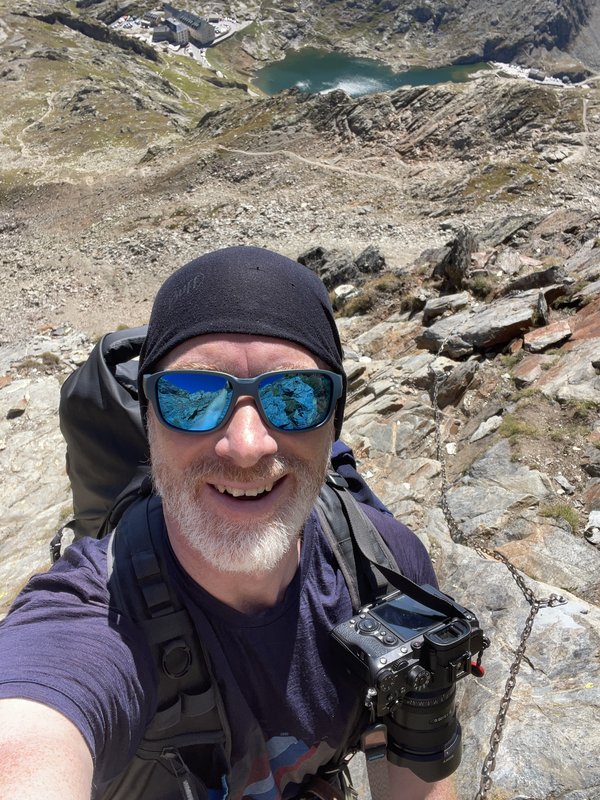 Selfie on the way up, the lakes below