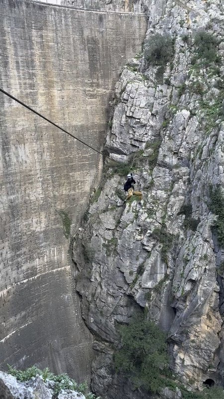 On the cable across the dam